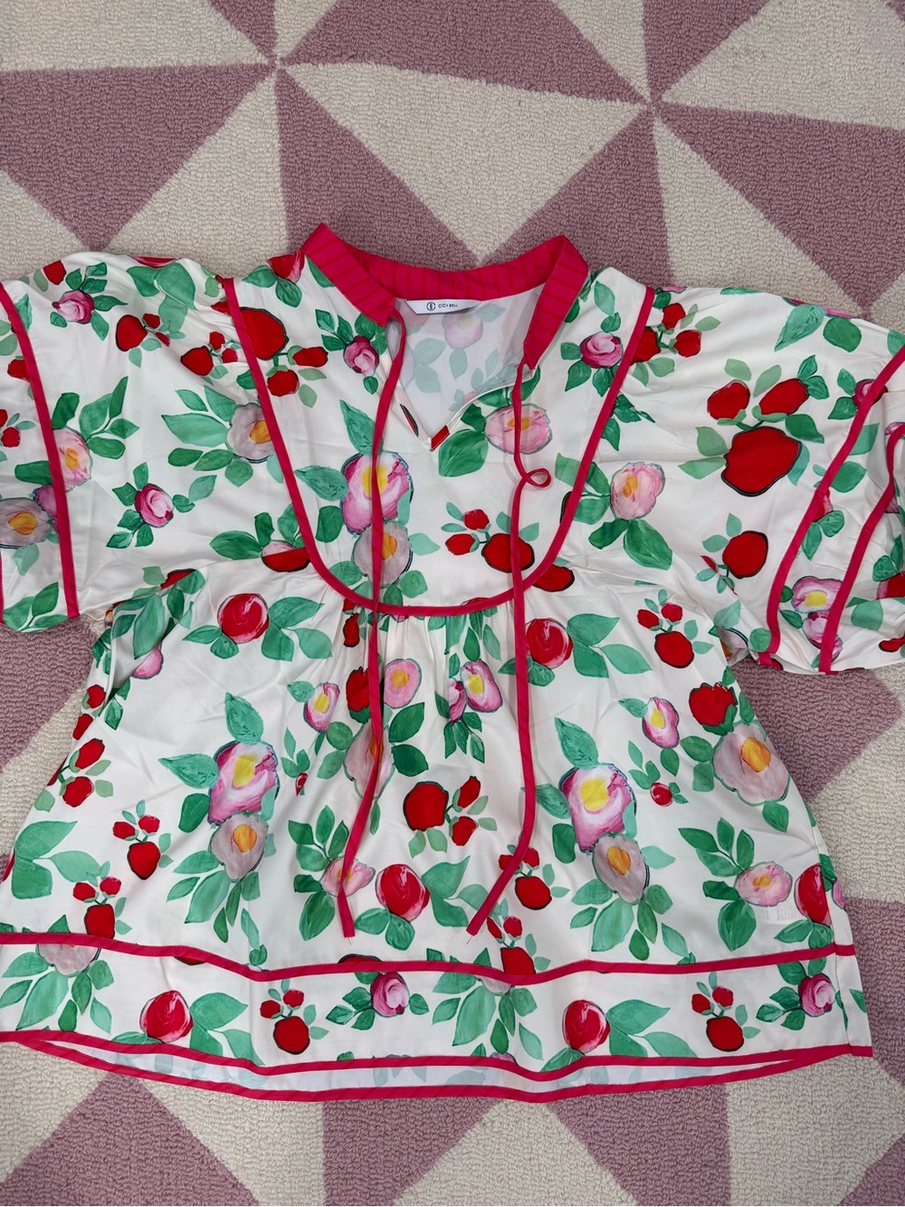 Pink & Red Floral Women’s Peasant Top